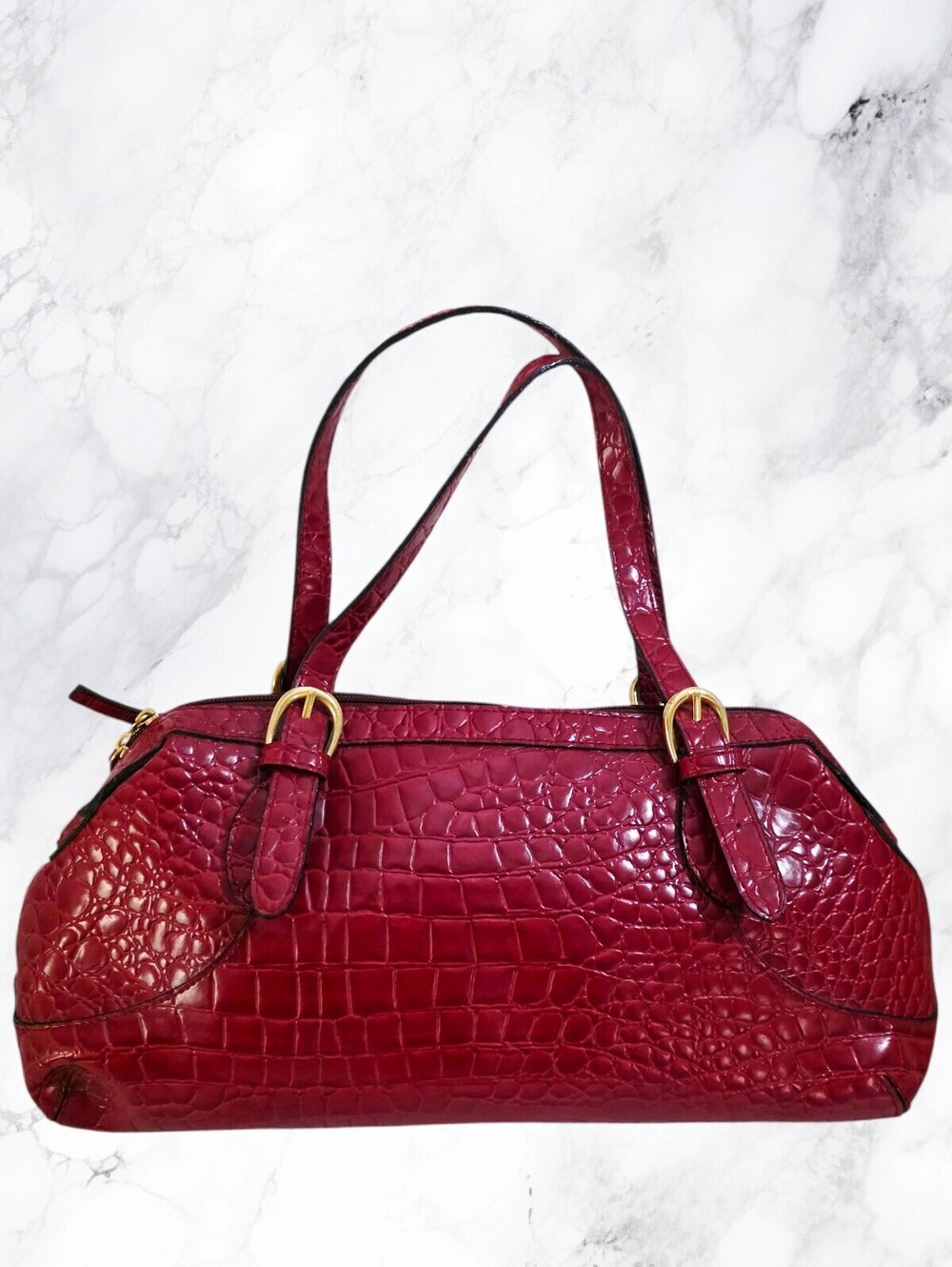 Tianni Brick Red Croc Embossed Patent Shoulder Bag Y2K East West Purse